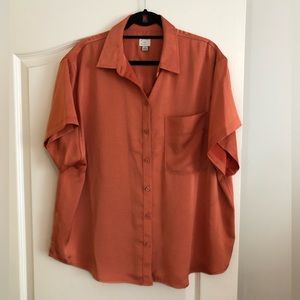 Orange button up short sleeve shirt